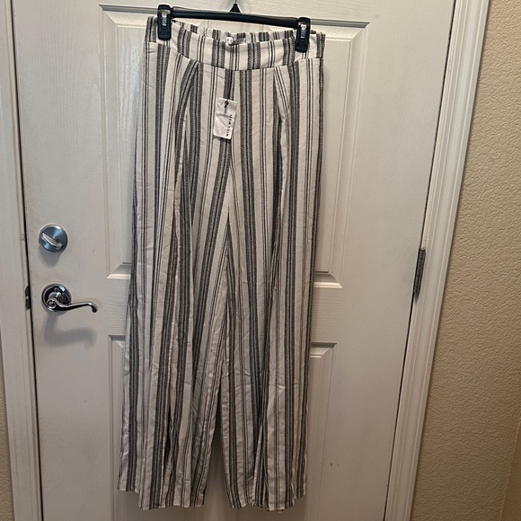 Miou Muse Striped Wide Leg High Slit Pants Size Large NWT